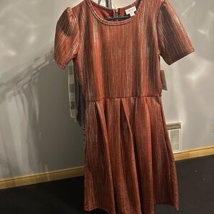 LuLaRoe Rust Red Metallic Stripe Top